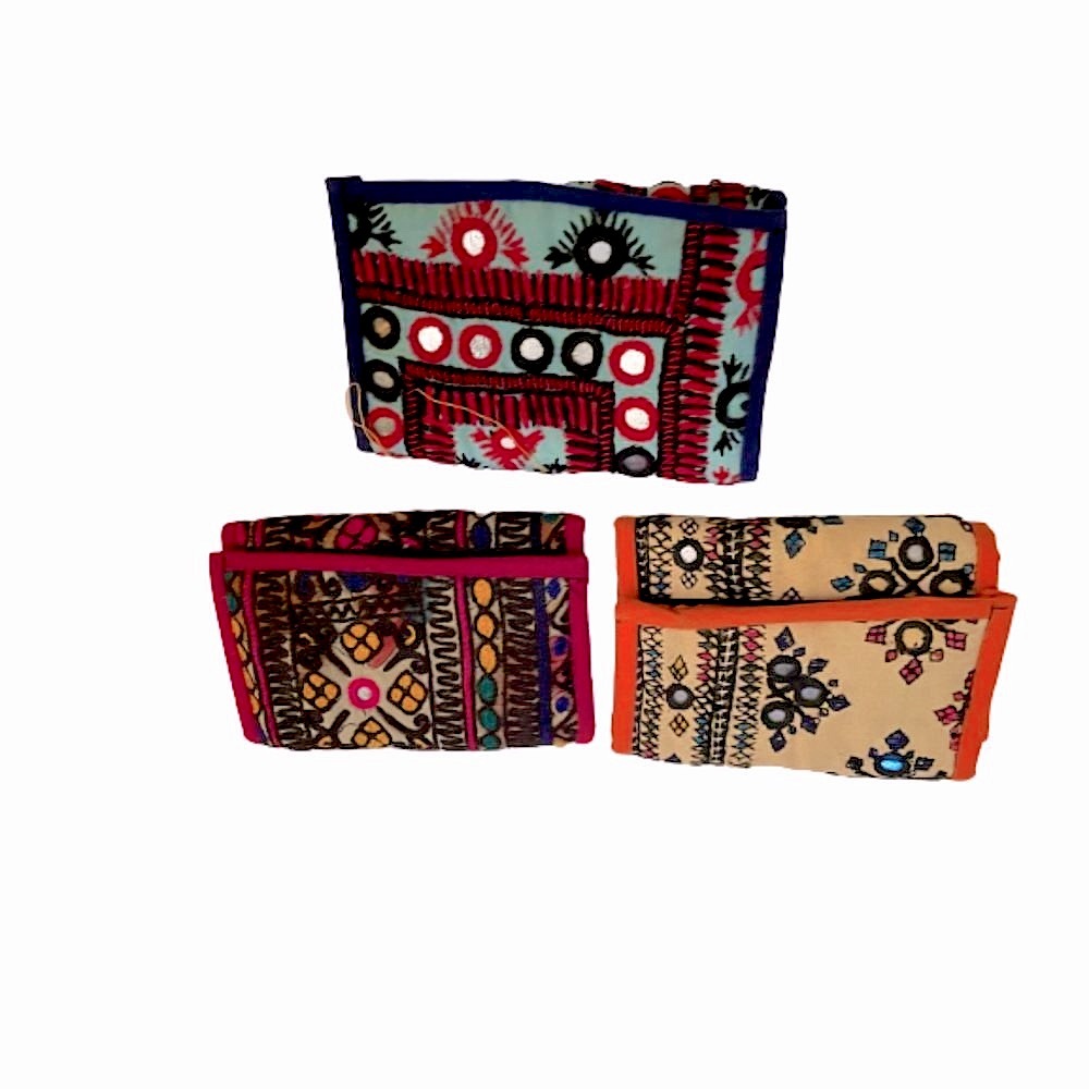 Hand crafted embroidered wallet with mirrors